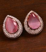 Rose Gold Plated American Diamond and Baby Pink Stone Embellished Stud 216ED418