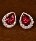 Rose Gold Plated American Diamond and Red Stone Embellished Stud 216ED419