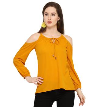 Mustard plain crepe short-kurtis 1