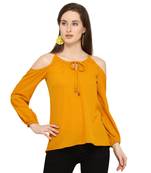 Mustard plain crepe short-kurtis