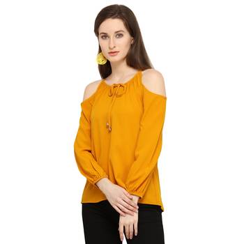 Mustard plain crepe short-kurtis 2