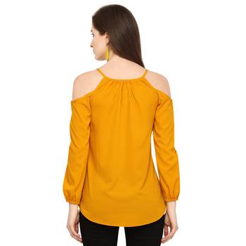 Mustard plain crepe short-kurtis 3