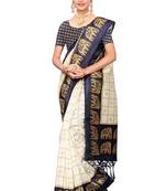White printed art silk saree with blouse