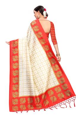 White printed art silk saree with blouse 2