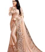 Peach plain silk blend saree with blouse