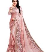 Pink plain silk blend saree with blouse