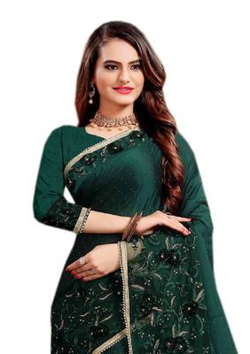 Teal plain silk blend saree with blouse 3