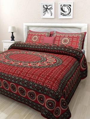TEXSTYLERS 100% Cotton Queen Size Jaipuri Double Bedsheet With 2 Pillow Covers 1