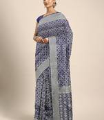 Navy blue woven silk blend saree with blouse