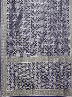Navy blue woven silk blend saree with blouse 4