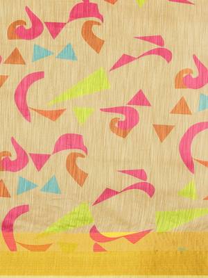 Yellow printed linen saree with blouse 5