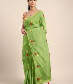 Green embroidered chanderi saree with blouse