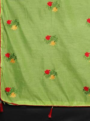 Green embroidered chanderi saree with blouse 4