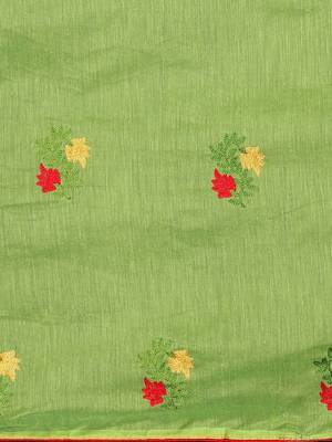 Green embroidered chanderi saree with blouse 5