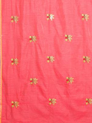 Peach embroidered chanderi saree with blouse 4
