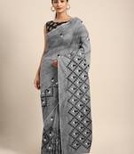 Grey embroidered chanderi saree with blouse