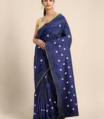 Navy blue embroidered chanderi saree with blouse