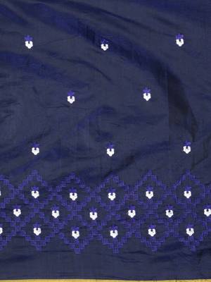 Navy blue embroidered chanderi saree with blouse 4