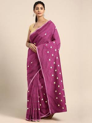 Purple woven chanderi saree with blouse 1