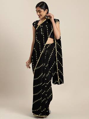 Black printed georgette saree with blouse 1