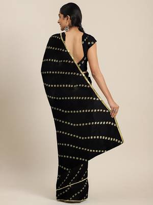 Black printed georgette saree with blouse 2