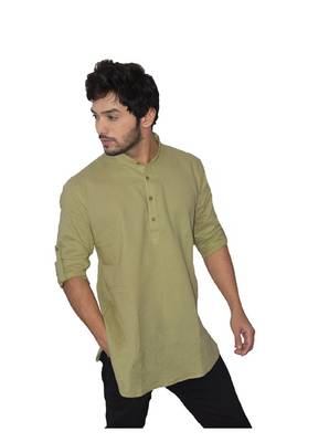 Green plain khadi men-kurtas 1