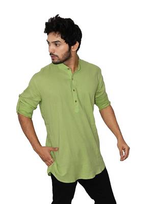 Green plain khadi men-kurtas 1