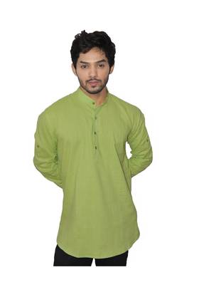 Green plain khadi men-kurtas 2