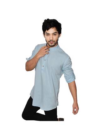 Blue plain khadi men-kurtas 1