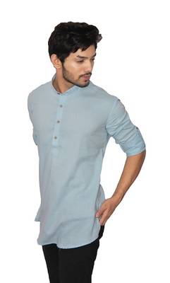 Blue plain khadi men-kurtas 2