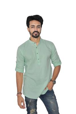 Green plain khadi men-kurtas 1
