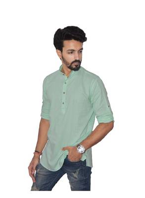 Green plain khadi men-kurtas 2