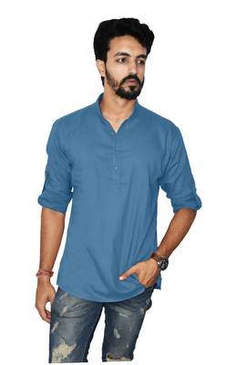 Blue plain khadi men-kurtas 1