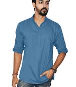 Blue plain khadi men-kurtas
