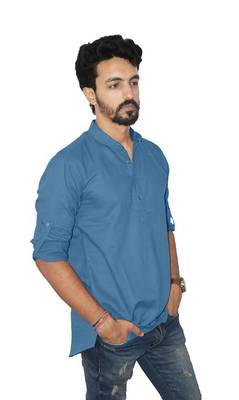 Blue plain khadi men-kurtas 3