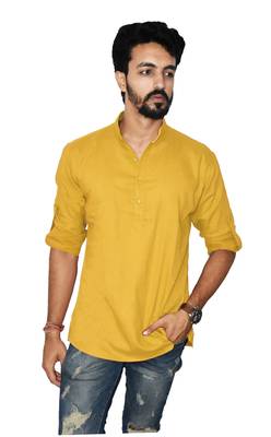 Yellow plain khadi men-kurtas 1