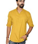 Yellow plain khadi men-kurtas