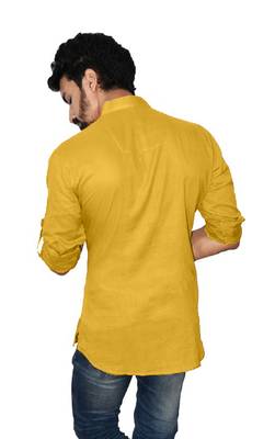 Yellow plain khadi men-kurtas 2