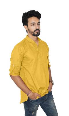 Yellow plain khadi men-kurtas 3