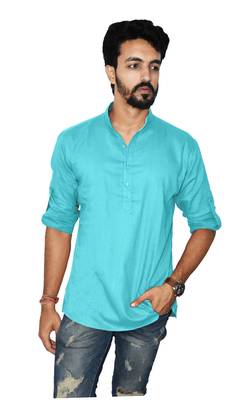 Blue plain khadi men-kurtas 1