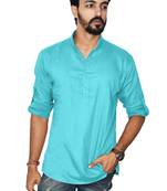 Blue plain khadi men-kurtas