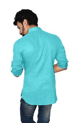 Blue plain khadi men-kurtas 2