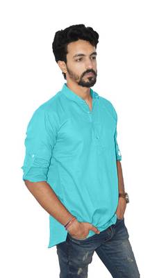 Blue plain khadi men-kurtas 3
