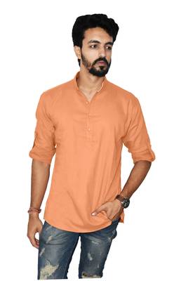 Orange plain khadi men-kurtas 1