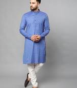 Blue plain polyester kurta-sets