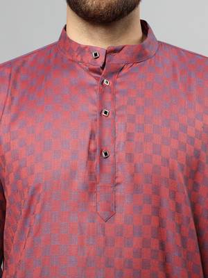 Red plain polyester kurta-sets 5