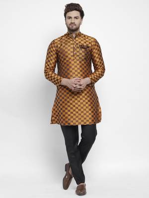 Orange plain polyester kurta-sets 1