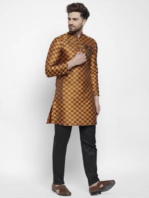 Orange plain polyester kurta-sets 2