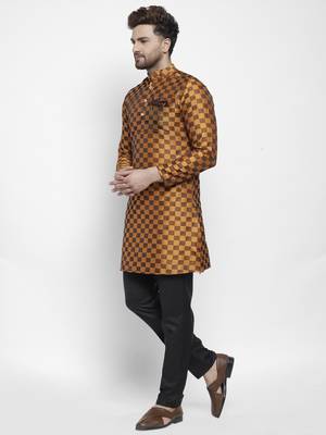 Orange plain polyester kurta-sets 3
