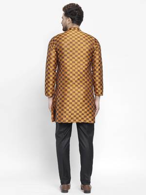 Orange plain polyester kurta-sets 4